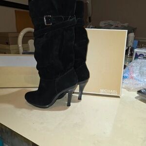 Michael Kors Elegant Black Suede Heeled Boots